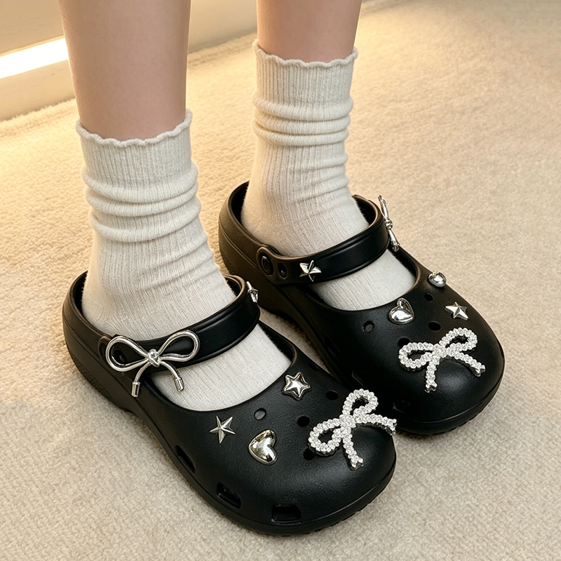 Summer Clothing Korea - Luxury Rhinestore Bowknot DIY Ballet Clogs
