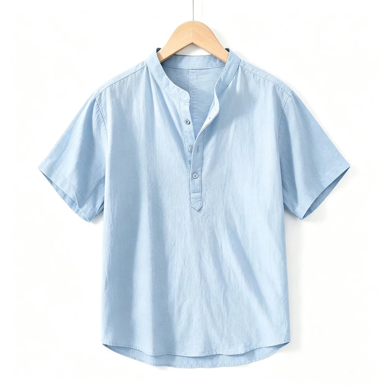 Summer Cloth - Men Cotton Linen Short-Sleeve Shirt with