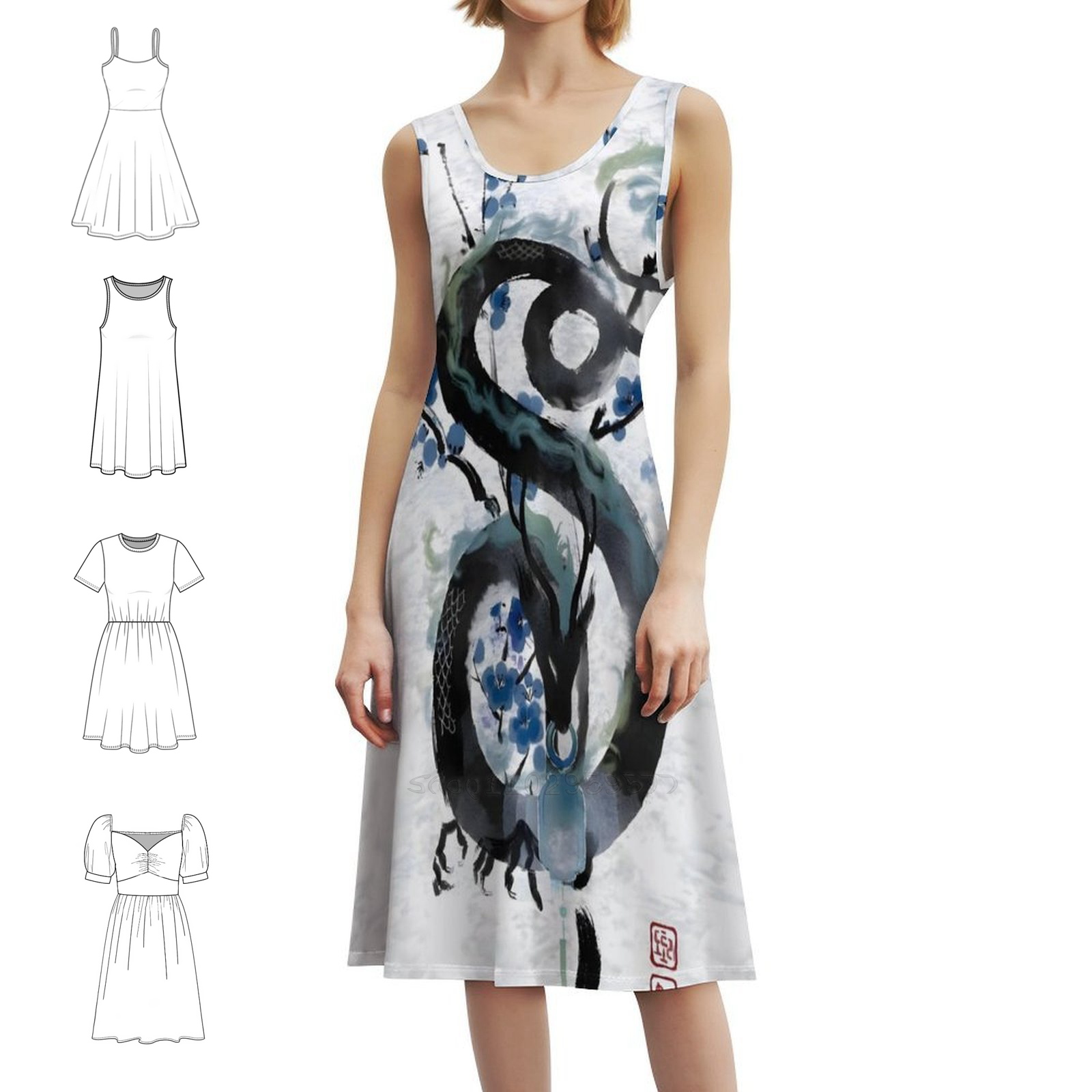 Summer Clothing In Japan - Japanese Blue Night Dragon Ink Wash