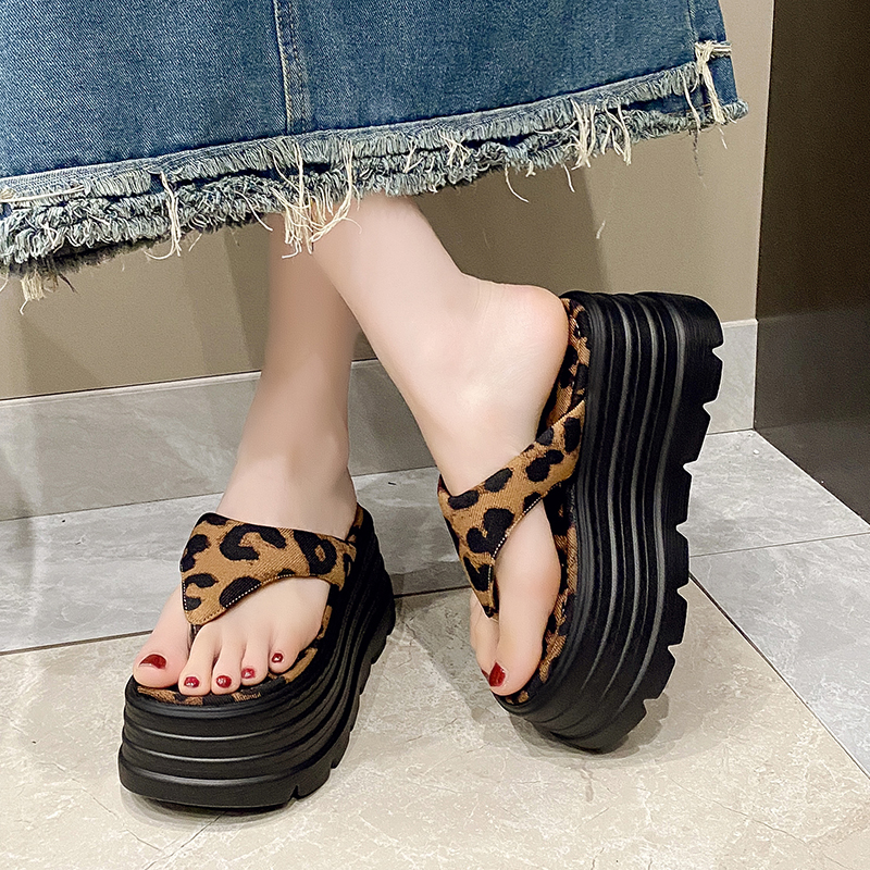 8CM Women Leopard Chunky Slipp - Summer Clothing Korea ulasan dan harga