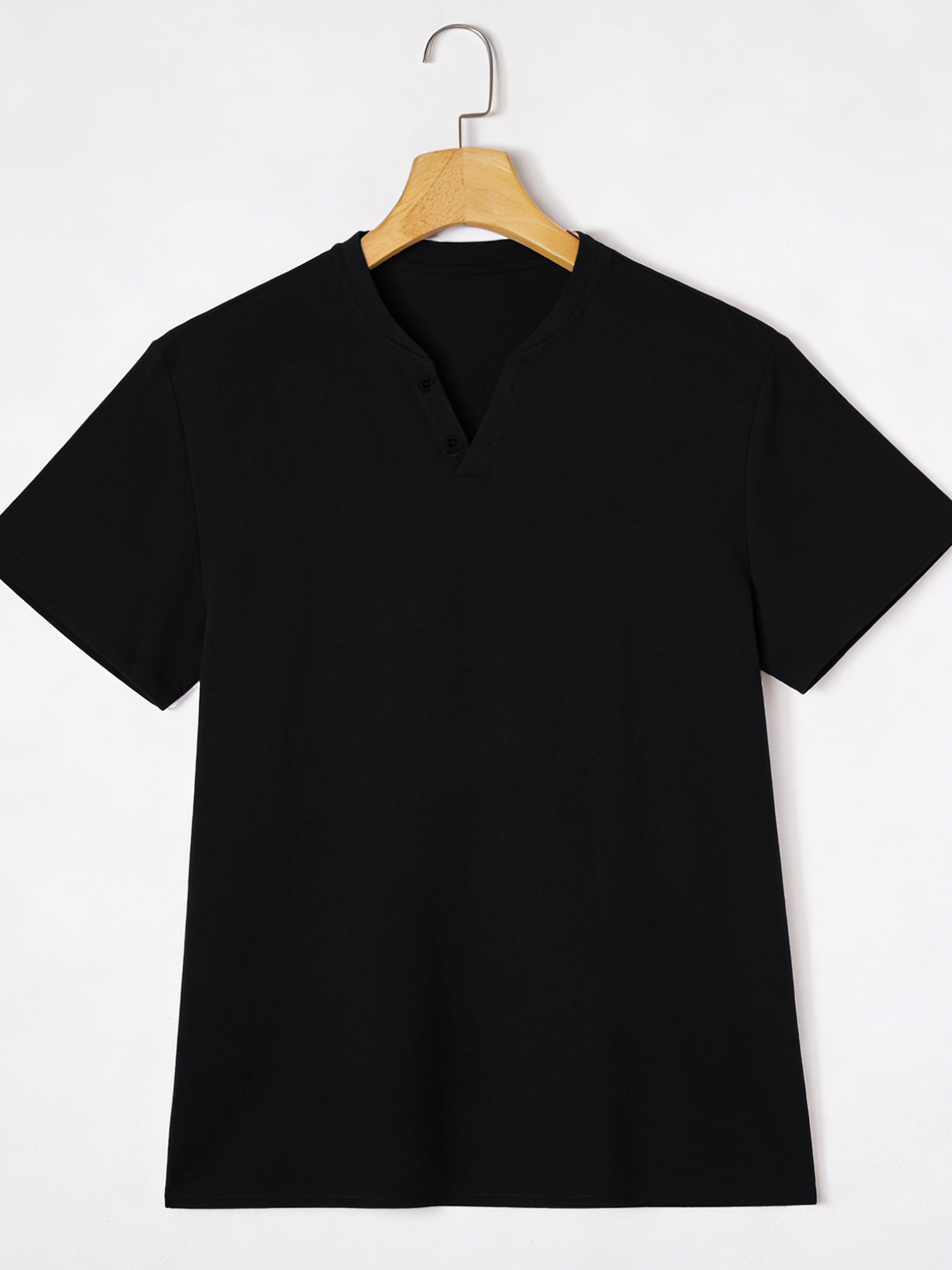 Elegant Black Henley Short-Sle - Summer Cloth ulasan dan harga
