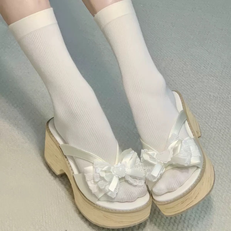 Sweet Bow Wood Grain Thick Bot - Summer Clothing Offers ulasan dan harga