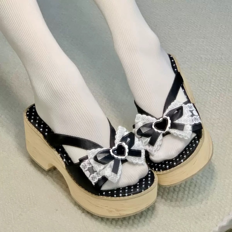 Sweet Bow Wood Grain Thick Bot - Summer Clothing Offers ulasan dan harga