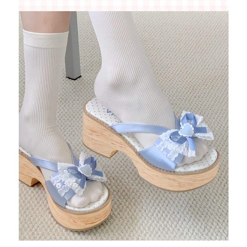 Sweet Bow Wood Grain Thick Bot - Summer Clothing Offers ulasan dan harga