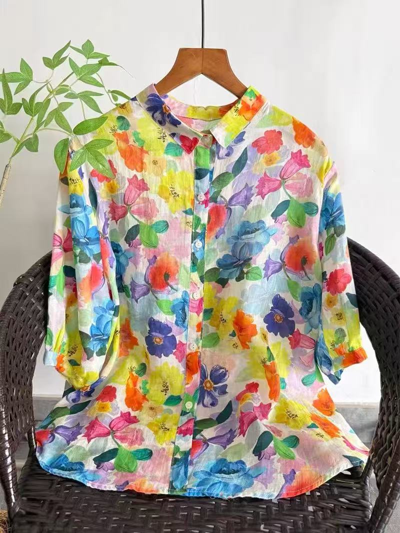 2026 Pure Ramie Print Shirt Wo - Summer Clothing In Japan ulasan dan harga