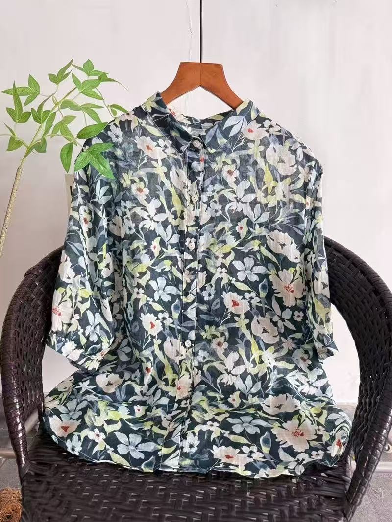 2026 Pure Ramie Print Shirt Wo - Summer Clothing In Japan ulasan dan harga