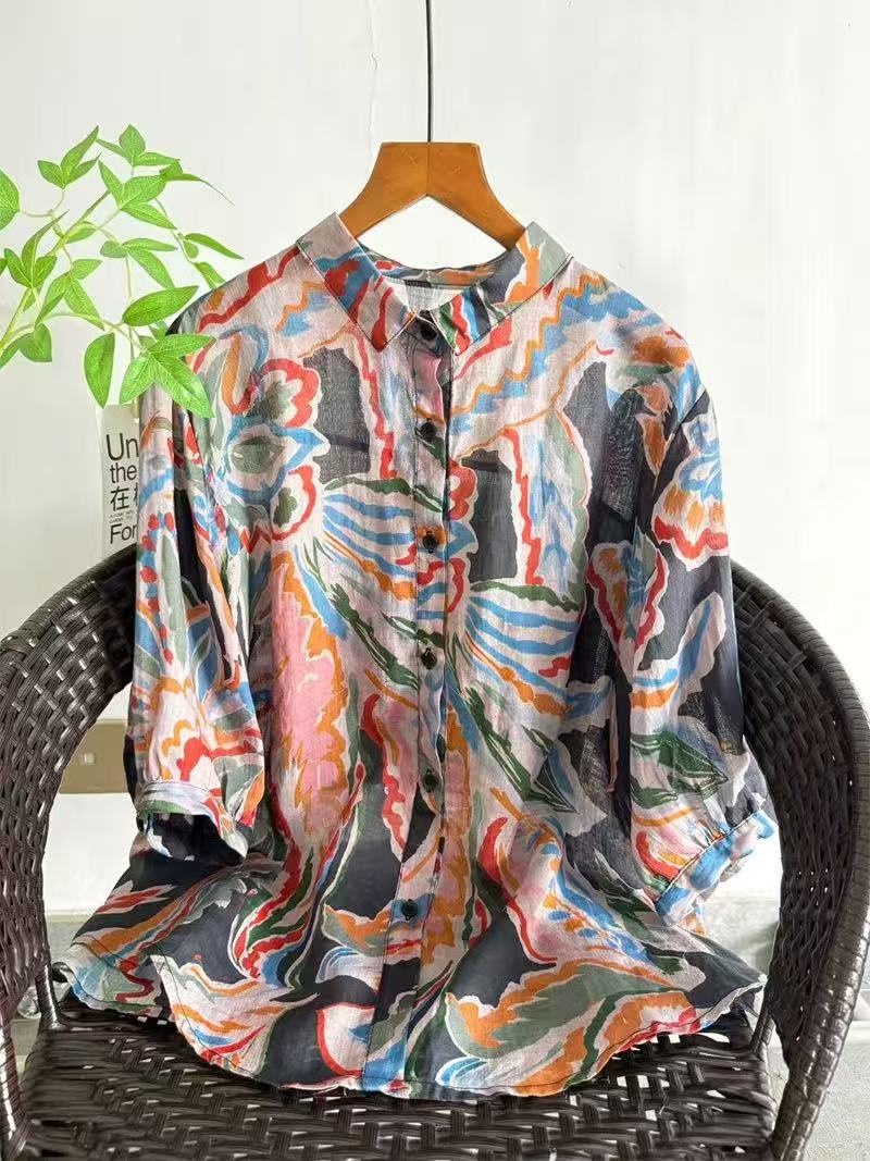 2026 Pure Ramie Print Shirt Wo - Summer Clothing In Japan ulasan dan harga