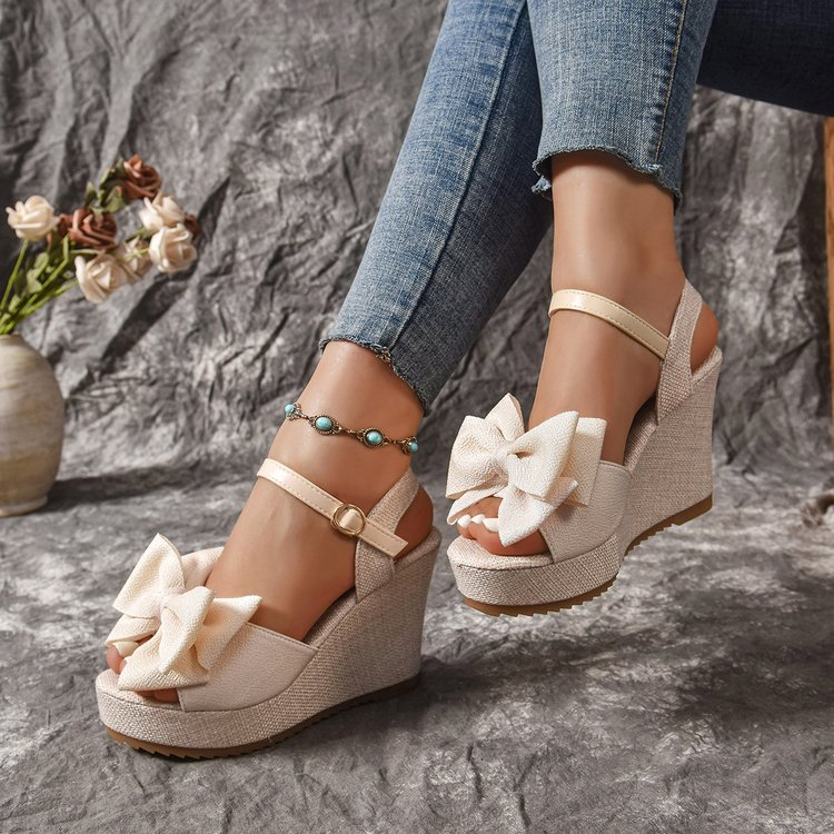 Women's Bow Knot Peep Toe Wedg - Summer Clothing Korea ulasan dan harga